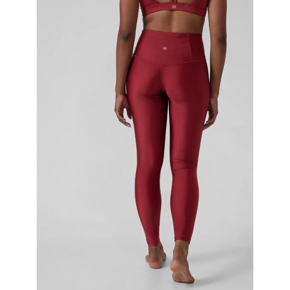 Athleta Elation Shine Tight Shiny Metallic Deep Red Activewear Leggings - Picture 2 of 15